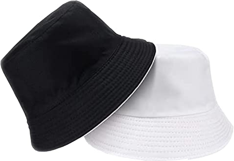 B-HOT Chapeau de Seau Double Face Bob d'Eté Pliable Chapeau de Soleil Réversible pour Pêche Chasse Randonnée Voyage Noir/Blanc