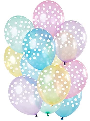 Folat 68850 Ballons mit Punkten Pastell Transparent 30cm-15 Stück Latex Helium Luftballon, Geburtstag Deko, Pastel, 30 cm