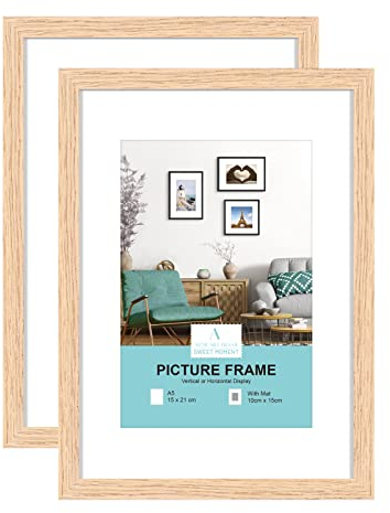 ATOBART A5 Zertifikat Bilderrahmen,EICHE Holz Bilderrahmen mit Passepartout für 4x6 Druck,Posterrahmen mit Plexi-glass für Wandmontage Display,15x21 cm,Set von 2