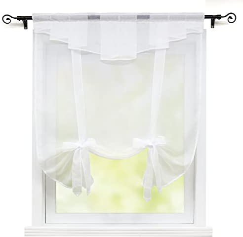 ESLIR Raffrollo Wohnzimmer Raffgardine mit Tunnelzug Gardinen Küche Transparent Bändchenrollo Vorhänge mit Kräuselband Modern Voile Weiß BxH 100x140cm 1 Stück
