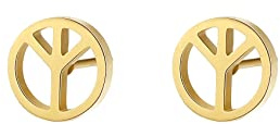Happiness Boutique Damen Friedenzeichen Ohrstecker | Kleine runde Ohrringe mit Friedenssymbol Peace-Zeichen Edelstahlschmuck