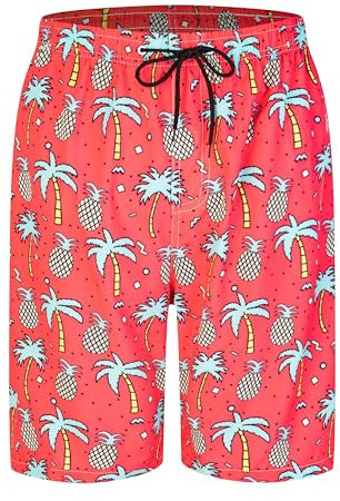 FT FENTENG Costume da bagno da uomo ad asciugatura rapida, con fodera in rete, traspirante, per surf, spiaggia, costumi da bagno, Ananas rosa-4, X-Large