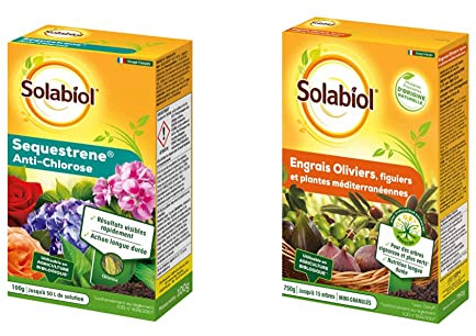 Solabiol SOSEQ01 Sequestrene Antichlorose 100 G | Résultats Visibles Rapidement | Action Longue durée | Utilisable en Agriculture Biologique & SOLIVY750 Engrais Oliviers Et Figuiers 750 G