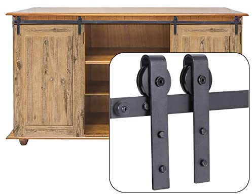 EGTink 183 cm/6FTT Mini Quincaillerie Kit de Rail, Rail Porte Coulissante pour Placard, Systeme Porte Coulissante Roulette pour Armoire de Rangement, Meubles TV, Placards (Porte Double)
