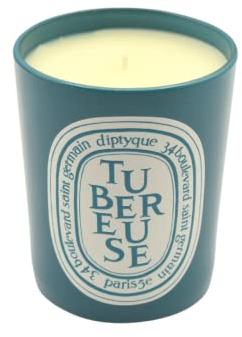 Diptyque Tubereuse Limited Edition blaue Kerze, 190 g, luxuriöser Duft in einem faszinierenden blauen Glasgefäß