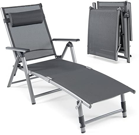GOPLUS Chaise Longue Pliable en Aluminium avec Dossier Réglable en 8 Positions, Transat Inclinable Extérieur avec Pieds Antidérapants à 2 Positions, Charge Max. 110 KG, pour Patio, Terrasse, Jardin