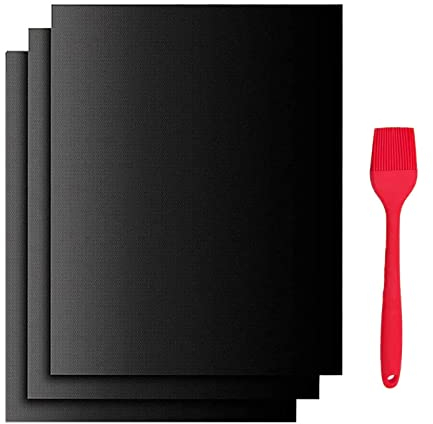 MORJCG 3Pcs Oven Liner, Liners for Fan Assisted Ovens, Bottom of, BBQ Mat, Tray, Mats, Baking Electric Gas, Charcoal, Grill, Black, JY4Barbecuemat