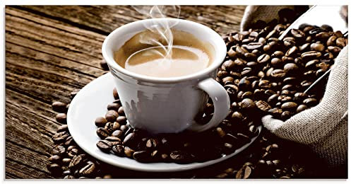 ARTland Qualitätsbilder I Wanddeko Glasbilder Glas Bilder 100 x 50 cm Ernährung Genuss Getränke Kaffee Foto Braun D1HS Heißer Kaffee dampfender Kaffee