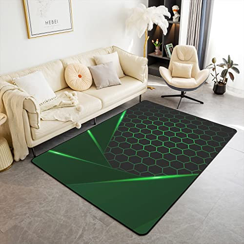 richhome Honeycomb Area Teppich 150x200, geometrische Hexagon Patchwork Teppich, grüne Gradient Neon Lichter Dekor Teppich