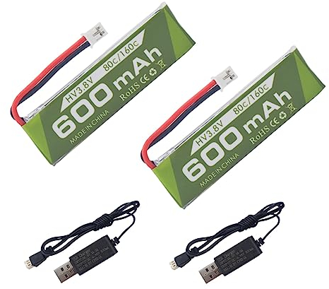 2PCS 1S 3.8V 80C 600mAh Lithiumbatterie mit JST PH-2.0 Stecker Stecker und USB Ladekabel für Cinehoop Tinyhawk Mini FPV Racing UAV RC Funkgesteuerte Flugzeuge
