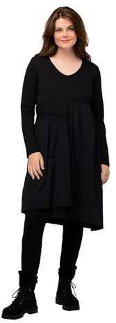Ulla Popken Vestido Acampanado con Parte Tejida asimétrica, Negro, 48-50 para Mujer