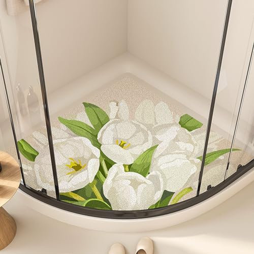 Luffa Massage Duschmatten,Eckduschmatte,Fächerförmig Duschmatte,Eck-Duschmatten für innen,Duschmatte Dreieckig für Eckdusche,Rutschfeste,Viertelkreis,Anti-Schimmel,Für Innendusche,Badezimmer