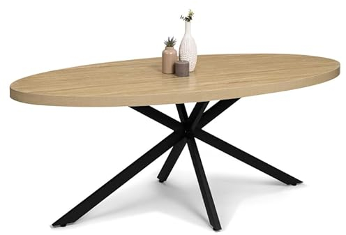 IDMarket - Esstisch, oval, Alix, 10 Personen, Spinnenfuß, Holz und Schwarz, 200 cm