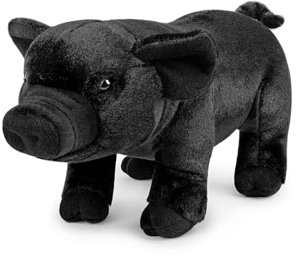 lilizzhoumax schwarz Plüschtier Schwein 35cm/14”, Simuliertes Tier Kawaii Plüschtier Schwein, Realistische Plüschtier Schwein Spielzeug für Wilde Tiere, Geschenk für Freunde und Kinder