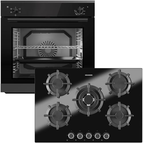 Oranier Einbau-Backofen Set EBS220 autark - 5 Funktionen inkl. 75 cm Gas-Glaskeramik-Kochfeld GKH740-5 Kochstellen mit Design Bedienknebel