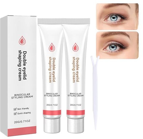 Doppelte Augenlid-Styling-Creme, Double Eyelid Styling Cream with Y Stick, Eyelid Tape for Hooded Eyes Invisible, Waterproof Invisible Double Eyelid Cream Glue Kit (2pcs)