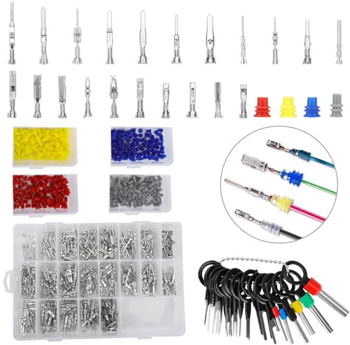 Linkstyle 21Types Connector Pins Terminal,420PCS Car Electrical Wire Terminal 1/1.5/1.8/2.2/2.8/3.5mm Auto Electric Connector Non-Insulated Plug Removal Male Female Crimp Pins w/18pin Needle Extractor
