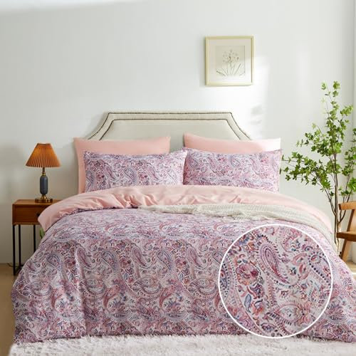 Freyamy Boho Bettwäsche Set 135x200cm 4teilig Indishes Design Mandala Bohemian Style Bettbezüge 100% Mikrofaser Rosa Pink Türkis Wendebettwäsche mit Kissenbezüge 80x80cm Reißverschluss