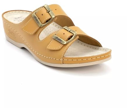 Batz FC02 Lederschuhe Sandalen Sandalette Clog Pantolette Komfortschuhe Hausschuhe, Damen, Kamel, EU 41