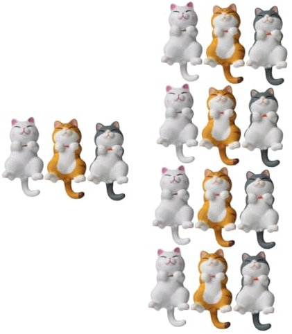 POPETPOP 5sets Lifelike Cat Ornaments Plush Cat Garden Statues for Home Decor 3pcs*5