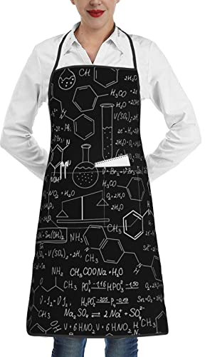 Lrtyuasq Delantal de cocina con estampado de notas musicales, color negro y blanco, para mujeres y hombres, delantal impermeable con bolsillos, Ciencia abstracta química, Taille unique