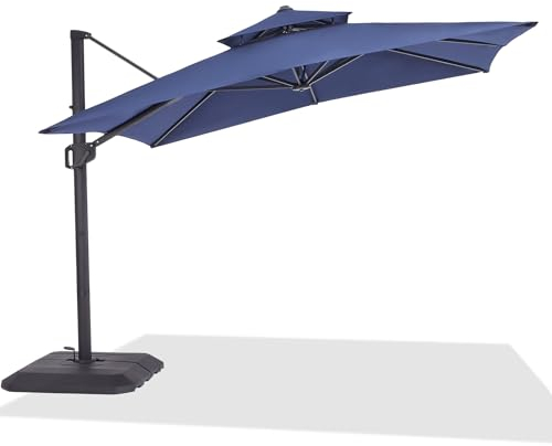 Towallmark 3x3m Sonnenschirm, 240g Seidentuch Sonnenschirm Rechteckig mit Aluminium-Gelenkarm, Sonnenschirm Balkon Groß 360°Rotation, Wasserabweisend und UV-geschützt für Pool, Terrasse, Marine-Blau
