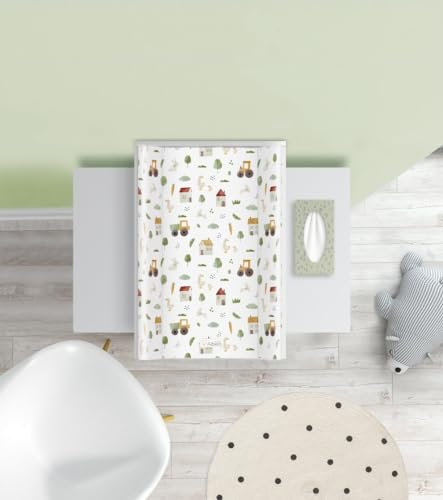 Baby Wickelauflage ohne Verstärkung Landbauernhof - 70X 47 cm - Wickelplatte für Babybett - Wickelaufsatz und Bettumrandung - Changing Mat Zubehör