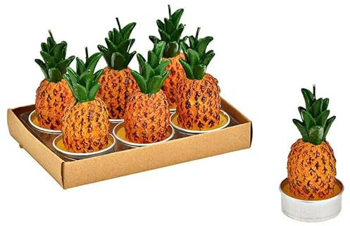 Teelichter Motivteelichter Ananas 6 Stück in der Schachtel, 8 cm hoch - Party Dekoration Tischdeko Sommer
