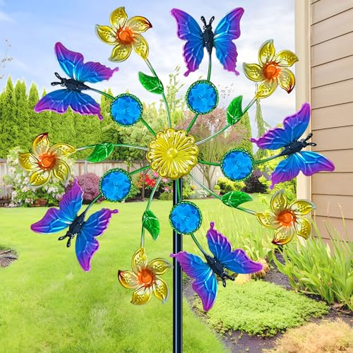 Yourongmao 44 Butterfly Garden Wind Spinners - Metal Outdoor Stake Spinner Windmills, Wind Sculpture Yard Art Decorations for Patio & Lawn