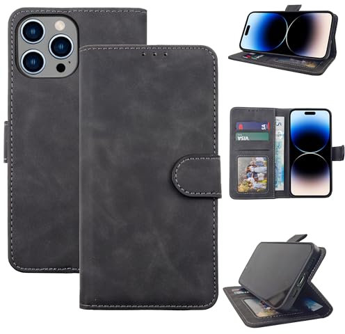 EKAM Case for iPhone 14 Pro Max 6.7-Inch, Premium PU Leather Wallet Case Flip Cover [RFID Blocking][Card Holder][Shockproof TPU][Stand Function] Book Style Case for iPhone 14 Pro Max (Black)