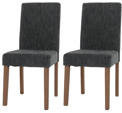 2er-Set Esszimmerstuhl Littau, Stuhl Küchenstuhl Hochlehner, Stoff/Textil Chenille Holz - dunkelgrau, naturfarbene Beine