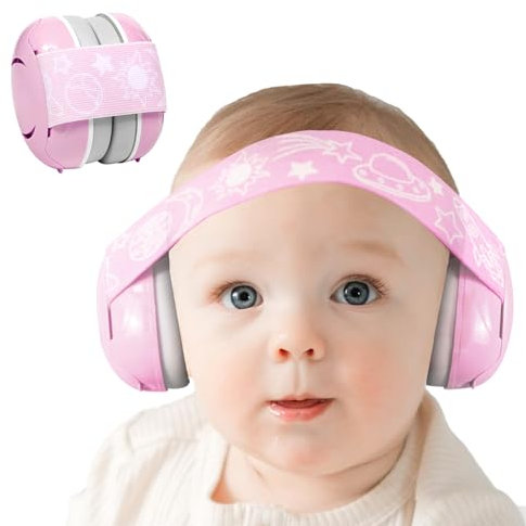 711TEK Orejeras Niño Bebé 0-3 Meses con Protección Contra el Ruido, 25 dB SNR, Auriculares Cancelación Ruido Bebé, Avión, Dormir, Exteriores (Rosa)