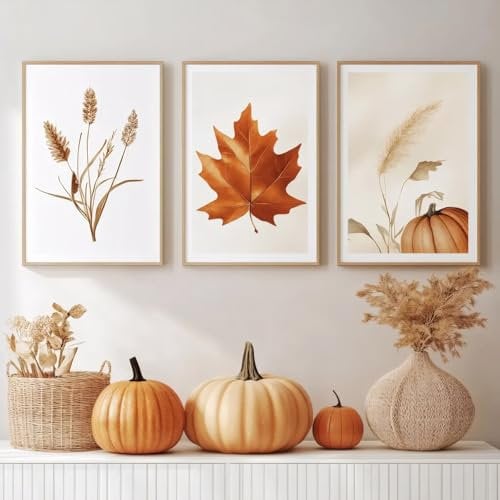 Ueiwffzo 3er Set Poster & Kunstdrucke, Bilder Wohnzimmer, Exquisite Leinwandbilder Herbstbilder Dekoration, Stilvolle Herbst Poster Set für Schlafzimmer Wohnzimmer, ohne Rahmen (30 x 40 cm)