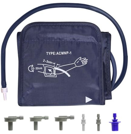 Manguito Tensiometro 22-32 cm, Monitor de Presión Arterial Manguito Brazo Superior Manguito de Esfigmomanómetro Brazalete de Repuesto para Tensiómetro de Uso Doméstico con 6 Conectores S/M Azul