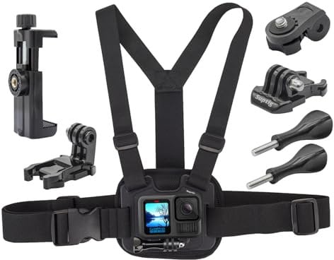 Suptig Chest Mount, Adjustable Chest Strap, Breathable Material for Gopro Hero 13/12/11/10/9/8/7/6/5/4/3, AKASO, DJI osmo and More Action Cameras (Black)