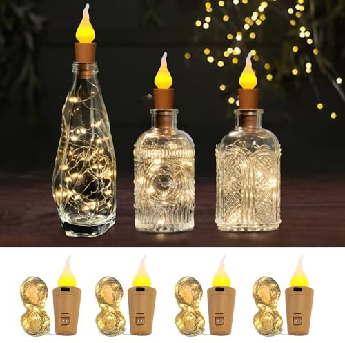 LETOUR Flaschenlichterkette Korken,4 Stück Korken Lichterkette 2M/20LEDs Warm weiß Flaschen Flaschenkorken Flasche für Hochzeitsdeko Weihnachten Deko