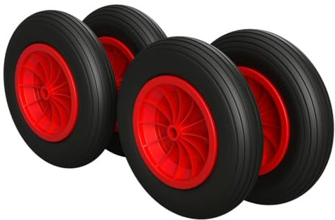 4 x Luftrad Ø 370 mm 3.50-8 Gleitlager Schubkarrenrad Reifen, schwarz/rot