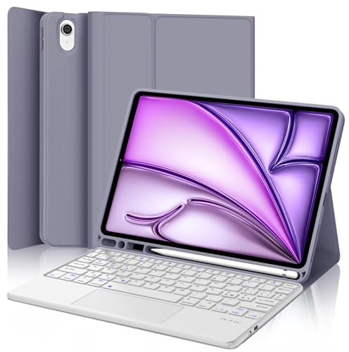 JADEMALL Clavier avec Trackpad pour iPad Air 11 M2/M3 2024/2025, AZERTY Français Clavier Détachable avec Trackpad pour iPad Air 11 Pouces A2902/ A2903/ A2904, Violet