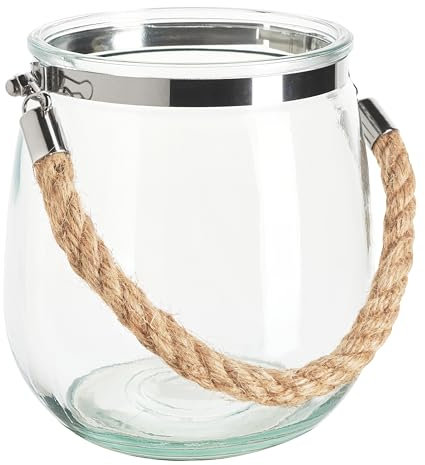 VBS Windlicht-Glas mit Kordel, ca. H 14 cm, Dekorative Laterne für Garten, Terrasse, Innenbereich