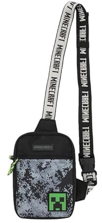 Minecraft Umhängetasche für Jungen, Schwarz und Grau, Schwarz , Einheitsgröße