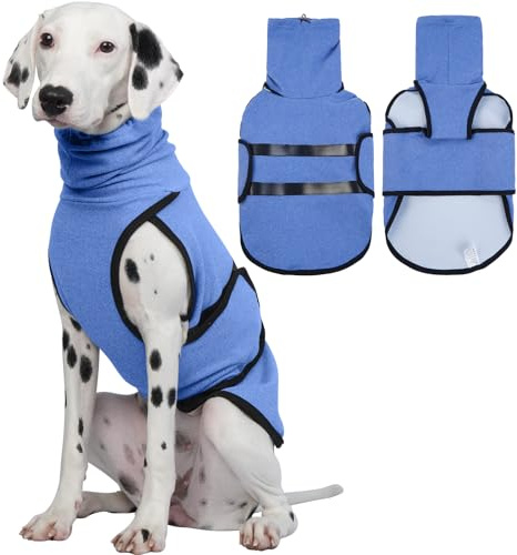 Hjyokuso Chaqueta para aliviar la ansiedad para perros con capucha calmante, chaleco con cubierta para las orejas, jersey para perros medianos, protección contra truenos y fuegos artificiales