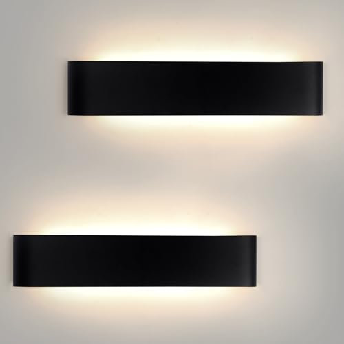 Mille Lucciole LED Wandleuchte Innen 2 Stück,Wandleuchte Innen Dimmbar 18W 28CM 2160LM,Wandlampe Dimmbar Schlafzimmer 3000K/4000K/6500K 3 Farbmodi,Wandlampe für wohnzimmer IP44 Wasserfest Schwarz