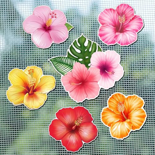 Konohan 12 Pcs/6 Pairs Screen Door Magnets Hibiscus Tropical Flower Double Sided Screen Door Magnet Flexible Protector Decorative Screen Magnets for Summer Window Screen Sliding Doors