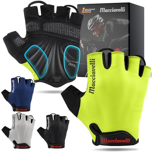 MACCIAVELLI® - Fahrradhandschuhe Herren | Gepolstert, Atmungsaktiv, Sicher | MTB Fahrrad Handschuhe für Herren & Damen | Fingerlose Radhandschuhe mit Gel-Einlagen - Ideal für MTB/Rennrad/Trekking