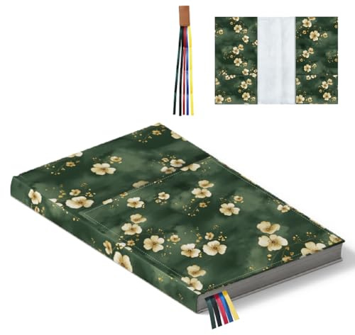 Hobbspring Buchumschläge Für Hardcover 22x15cm Blumen Buchschutz Verstellbare Buchhülle Mit Lesezeichen Grüner Taschenbuch Buchumschlag Für Roman Notizbuch Geschenk Für Buchliebhaber Zurück zur Schule