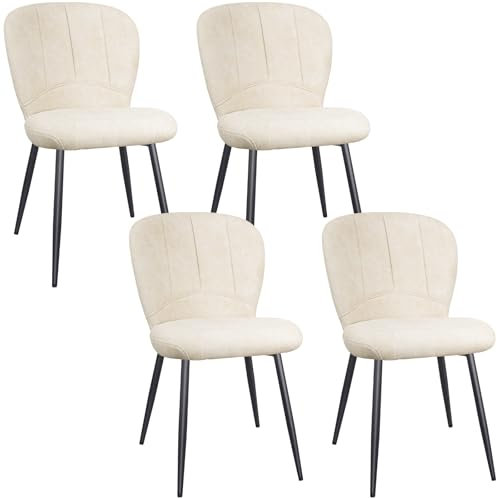 ANVOFONG Esszimmerstühle 4er Set, Küchenstühle, Polsterstuhl, Stoffrückenlehne mit Schwarzem Metall Beine, für Esszimmer, Wohnzimmer, Schlafzimmer, Beige.