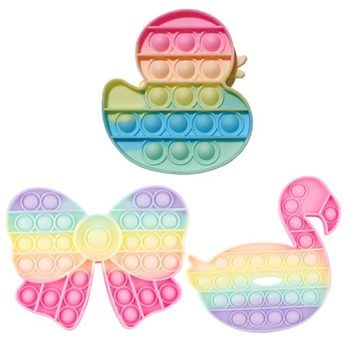 VEOIRXU 3 Stück Popit Fidget Toy, Pop It Bubble Sensory Fidget Toy, Bubble Popet Antistress Spielzeug, Silikon Stressabbau Spielzeug, Rainbow Plopper, Anti Stress Spielzeug für Kinder und Erwachsene