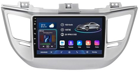 Radio de coche con pantalla táctil Android 14 de 9 pulgadas 2 DIN para Hyundai Tucson 2014-2018 con controles de volante CarPlay y Android, navegación GPS, cámara de respaldo AHD Bluetooth (YS20 (4+