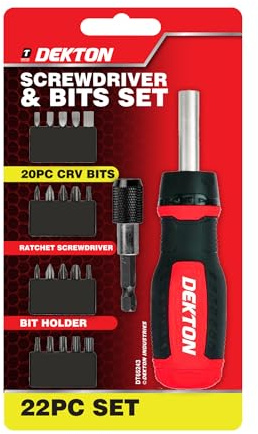 Dekton 22pc Ratchet Screwdriver Set | Includes Precision Bits, Magnetic Holder & Quick-Change Mechanism | Ergonomic Handle for Comfort | Ideal for DIY & Professional Use | Durable Storage Case