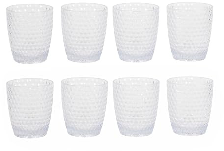 Cambridge Fete Set of 8 Plastic Tumbler Glasses – Reusable Drinking Cups, 340ml Capacity, Clear Diamond Effect BPA-Free Plastic, Picnics, Camping, BBQ, Party, Outdoor/Indoor, Hot Tubs/Pools, 8 Pack